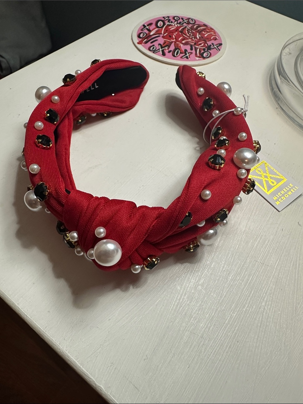 Embellished Red Pearl & Gem Knotted Headband
